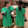 Dziewczyna sukienki Dzieci Zielona sukienka Kwiatowa Elegancka lato małe dziewczynki Ubranie Puchanie rękawów 2-7 Y Baby Dzieci