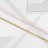 Hängen 2024 S Fashion Jewelry Sterling Silver Gold Plated Two Layered Elegant Rolo Chain Pearl Necklace 925 Women Choker