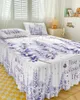 Bed Skirt Watercolor Lavender Love Flower Elastic Fitted Bedspread With Pillowcases Mattress Cover Bedding Set Sheet