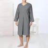 Men's Sleepwear Long Nightrobe Knee Length V-neck Bathrobe With Sleeves Soft Breathable Night Clothes Pajamas Button Straight Design