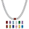 Choker ChainPro Personlig Birthstone Cuban Chain Halsband Rostfritt stål Rektangel Cubic Zircon Crystal Charm Chunky Jewels