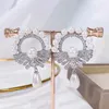 Brincos pendurados elegante pérola para mulheres zircão cúbico casamento noivado festa jóias redonda gota brinco presente feminino