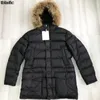 큰 늑대 모피 칼라 파카 코트 남자 따뜻한 재킷 검은 색 단일 가슴 길이 패턴 후드 다운 자켓 겨울 캐주얼 코트 231229