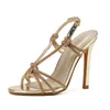 Dress Shoes Fashion Rhinestones Gladiator Silver Gold High Heels Ankle Strap Strappy Sandals Women 2024 Sexy Stiletto Party Bridal