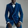 Erkekler Takımlı Erkekler için Kadife 3 PCS SLEAK FIT Afrika Moda Damat Düğün Smokin Palom Kostüm 2024