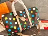 Keepall Yayoi Kusamadots Duffel Bag Designerlvbag666 45 Handväska 3D målade polka prickar tryck Luxurys crossbody stor kapacitet