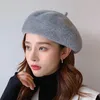 Bérets hiver fausse fourrure laine béret chapeaux pour femmes français peintre chapeau filles couleur unie doux dame mode plat
