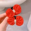 Akcesoria do włosów 2pcs/Set Red Sweet Plush Bow Spin dla dzieci Chińskie rok Hanfu Clips Girl