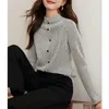Bluzki damskie 2024 Autumn Winter Vintage Tops Kobiety elegancka moda z długim rękawem Half Turtleeck Slim Plaid Bottoming Shirt