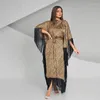 Ropa étnica 2024 Vestido islámico Abaya Leopardo Borla Mujer Manga de murciélago Fiesta delgada para Europa y América