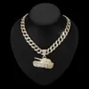 Hip Hop Men Rapper Diamond Pendant Necklace Shiny Tank Pendant Zircon Jewelry Night Club Accessory Sweater Cuban Chain 18inch 1960