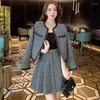 Robe de deux pièces automne vintage petite veste parfumée manteau femmes élégantes manteaux courts décontractés streetwear vêtements d'extérieur haut court et jupe trapèze costumes