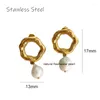 Stud Earrings ZJ French Elegant Teardrop Natural Freshwater Pearl Charming Hammered Hollow Circle Earring Women S.steel Jewelry