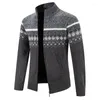 Мужские свитера 2024, зимний свитер, кардиган, воротник-стойка, цветной блок, плюшевая вязаная рубашка, пальто, верх