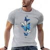 Herr t-skjortor blå morpho och vita fjärilar t-shirt överdimensionerade koreanska mode kort