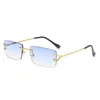 Sonnenbrille Quadratisch Damen Retro Farbverlauf Randlos Metallbeine Brille Herren Vielseitig Street Po Dekorativ