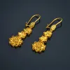 Boucles d'oreilles longues en forme de fleur de Style coréen, en or jaune 14k, de luxe, couleur dorée, bijoux de mariage, cadeau de fête pour femmes