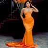 Abiti da ballo Aso Ebi arancioni per occasioni speciali Collo alto con perline Sirena Abito da sera formale con perline per le donne africane Nigeria Abiti da festa di compleanno Outfit AM312