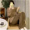 Mulheres sleepwear estilo coreano 2 peça mulheres pijamas conjunto primavera outono manga longa calças casa desgaste 5xl descanso para fêmea