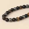 Strand Yuokiaa Vintage Classic Natural Black Agate Yellow Tiger Eye Hematite Beaded Armband för mäns smyckespresent