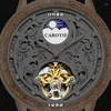 腕時計Carotif Top Watch Hollow Skeleton Automatic Mechanical Man Watchesファッション防水革ストラップ腕時計