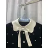 T-shirt en tricot pour femmes, Mm famille automne/hiver, manteau avec nœud en velours et diamant, mode polyvalente, chemise tricotée Slim, Cardigan court