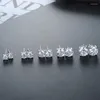 Stud Earrings Shining Crystal Round Stone White Zircon Small For Women Classic Silver Color Jewelry Wedding Accessories