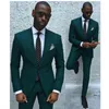Men's Suits Formal Green Wedding Peaked Lapel Single Breasted Skinny Full Set 2 Piece Jacket Pants Costume Luxury Blazer 2024