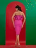 Vestidos casuais rosa bandage vestido mulheres mini festa bodycon elegante ruffle sexy strapless aniversário noite clube outfits 2024