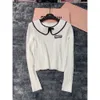 Women's Knits & Tees Mm Home Autumn/winter Open Hanging Lace Doll Flip Neck Bow Embroidered Letter Knitted Shirt Top for Women 85