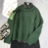 ヴィンテージY2K特大の緑のセータークルーネック分厚いファジー温かいかわいいプルオーバー秋の冬