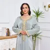 Ubranie etniczne moda turecka abaya kobieta Dubai solidne diamenty pełne rękawie V-dępe Eleganckie muzułmańskie kobiety długie sukienki