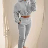 Women's Two Piece Pants Independent Design Refined Clothing Solid Color Hooded Drawstring Short Bare Midriff Slim Fit Sweater Suit Arrivals