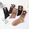 Chaussettes en coton pour femmes, imprimé floral, ours de dessin animé, cadeau pour filles, Style coréen, mignon Kawaii, Calcetines Mujer, printemps automne hiver