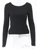 Женские футболки 2024, весна-осень, облегающие женские футболки с открытой спиной, крест-накрест, черные футболки с длинными рукавами, базовые топы, уличная одежда