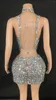 Skirts Sparkly Crystals Top Backless Short Skirt Two Pieces Sexy Mesh Transparent Celebrate Evening Prom Birthday Dress Show Stage Wear