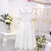 Robes d'été en dentelle blanche pour filles, tenue florale à carreaux, Lolita, grandes filles, décontractées, Midi, pour enfants et adolescents, robe de princesse de fête