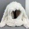 Bonnie Bunny Beyaz Peluş Tavşan Kulak Şapkası Kadın Kış Kış Sevimli Sıcak Balaclava Eşarp Entegre Boyun Koruma Boyun Kapağı Şapka Beanies 231229