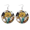 Dangle Earrings 2024 PU Leather Turquoise Concho Cow Tag Western for Women Head Hinflower Round Jewelry