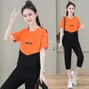 Frauen Zwei Stück Hosen Casual Anzug Sommer 2024 Koreanische Zeigen Schlank Crop Tops Und Wadenlangen 2 Set Mode capris Sportswear