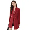 Kvinnors kostymer brittisk stil Slim-Fit Top Jacket Ladies 'Pending Dress Black Suit Over Kne Length Blazer