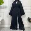 Ropa étnica Bordado Cardigan Robe Dubai Turquía Vestido musulmán Elegante para mujeres Largo Sólido Kaftan Femme Musulman