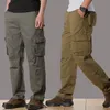 Spring Autumn Mens Cargo Pants Casual Multi Pockets Military Tactical Pants Male Outwear Straight Slacks Long Trousers Large Size 42 44 High Quality Bottoms