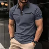 Camisas masculinas moda primavera e verão casual manga curta botões lapela cor sólida história mens camisa pacote