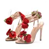 Sandalen Mode Vrouwen Pompen Peep Toe Hoge Hakken Bloem Merk Designer Schoenen INS Sandalias Lace Up Zapatos Mujer