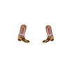 Boucles d'oreilles 4 pièces Ins créatif Zircon Cowgirl rose botte de Cowboy pour femmes filles mode bijoux cadeau