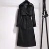 Trench da donna Cappotto lungo invernale da donna Colletto rovesciato Elegante fascia doppiopetto Giacca a vento femminile oversize autunno