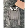 Women's Knits & Tees Mm Home Autumn/winter Open Hanging Lace Doll Flip Neck Bow Embroidered Letter Knitted Shirt Top for Women 85