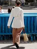 Chemisiers élégants en coton et lin blanc pour femmes, chemises portefeuille à lacets, revers décontracté, bureau, vêtements de soleil pour dames, haut à manches longues, 2024