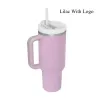 US -Stock -Quencher H2.0 40 Unzen Edelstahl Tumbler Pink Parada Flamingo Tassen mit Silikongriff Deckel und Stroh 2nd Generation Car Becher Wasserflaschen